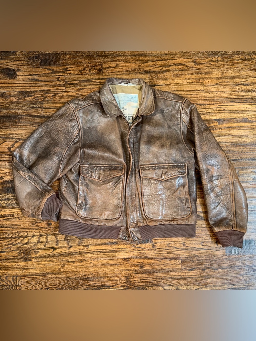 Vintage 80s Aeropostale Compagnie Generale Leather Flight Bomber Jacket Size 42